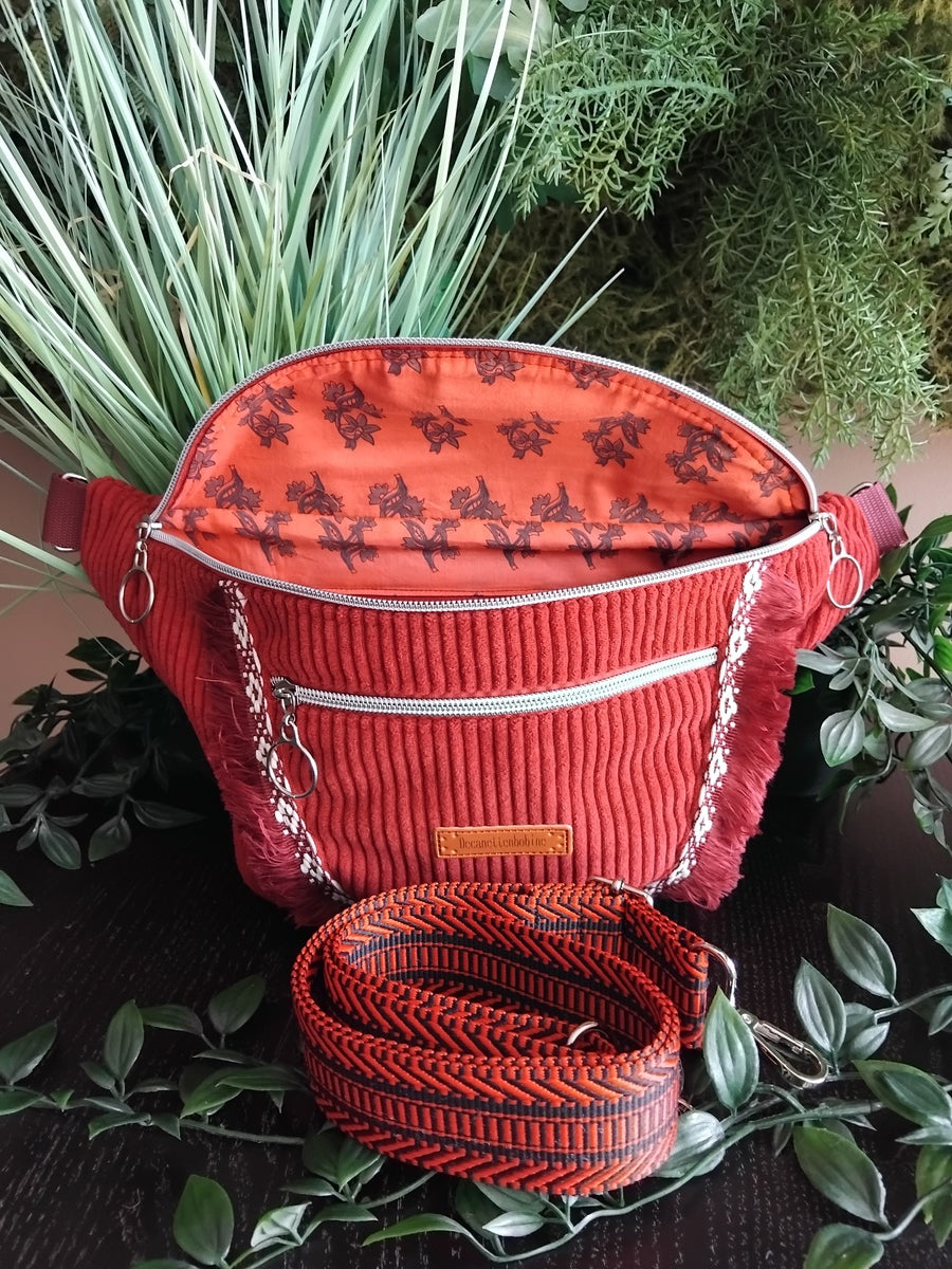 Sac banane velours bordeaux unique