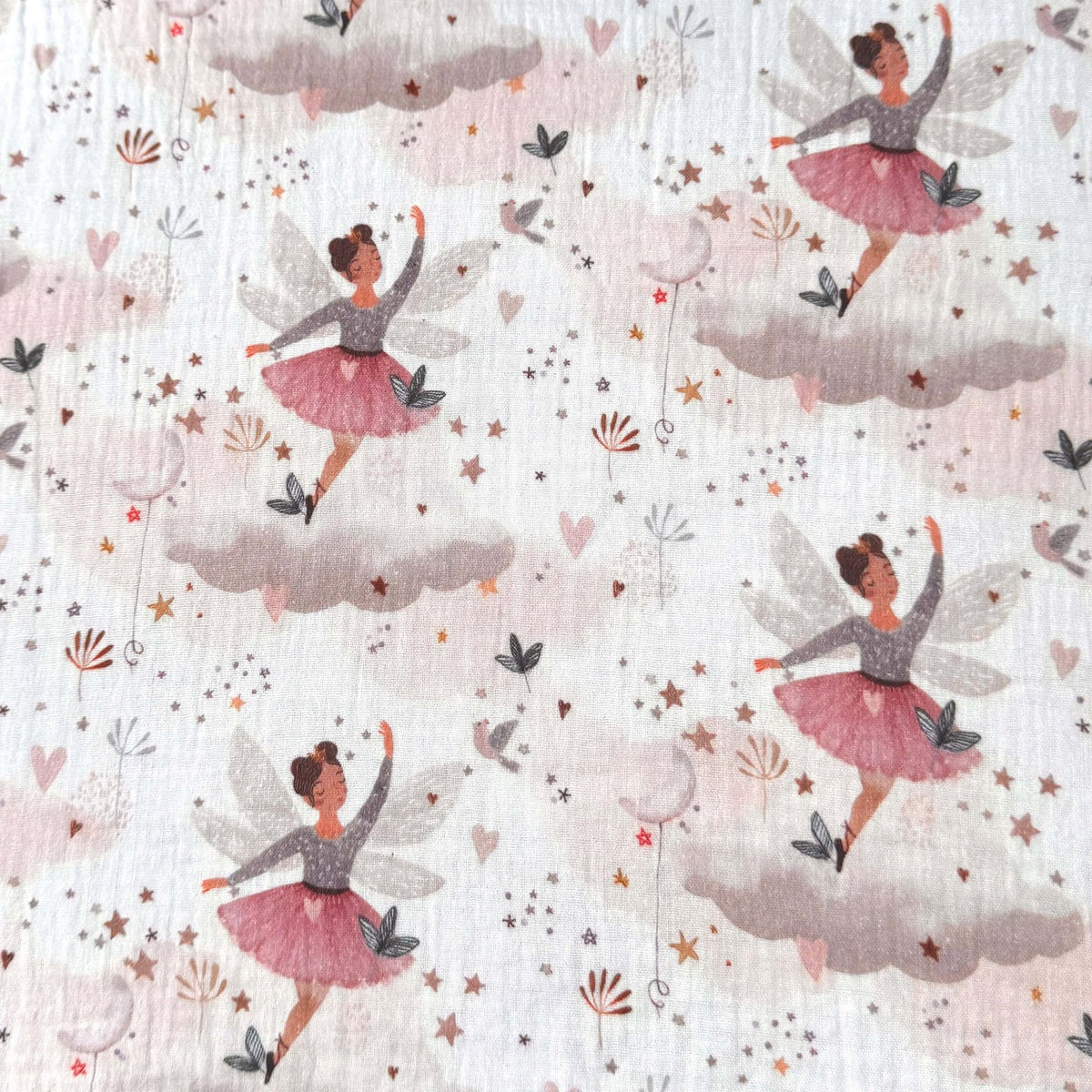tissus double gaze de coton danceuse étoile sur fond beige certifié OEKOTEX