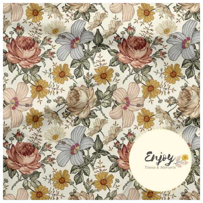 tissus  coton imprimé fleurs bohème certifié OEKOTEX