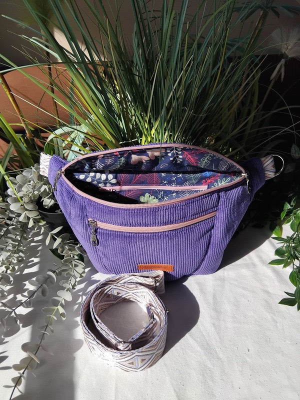 sac banane confectionnés en tissus velours, coloris violette
