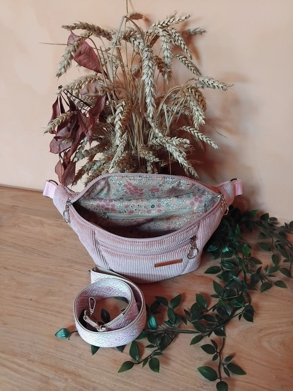 sac banane confectionnés en tissus velours, coloris rose