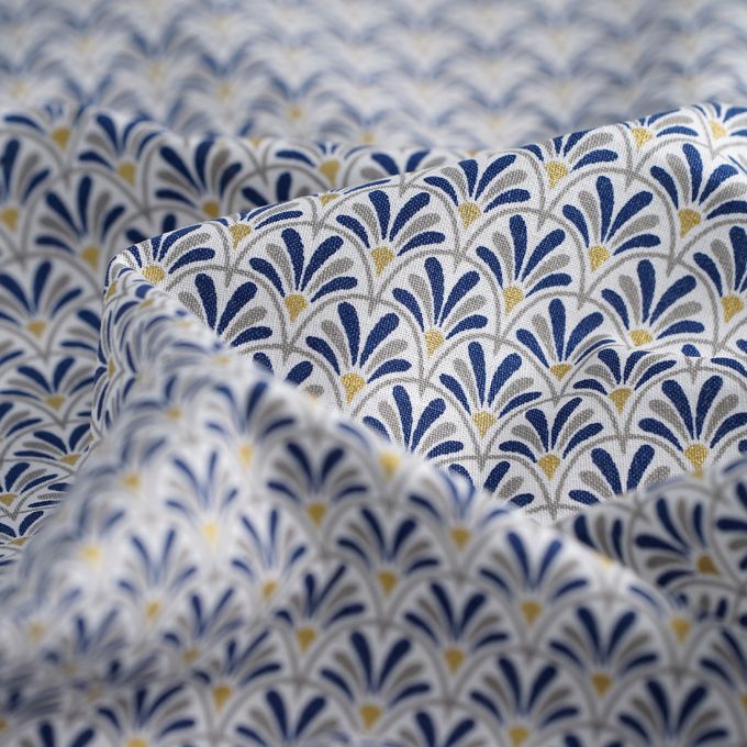 Coton imprimé éventail bleu pour confection de vos sac personnalisé certifié OEKO TEX