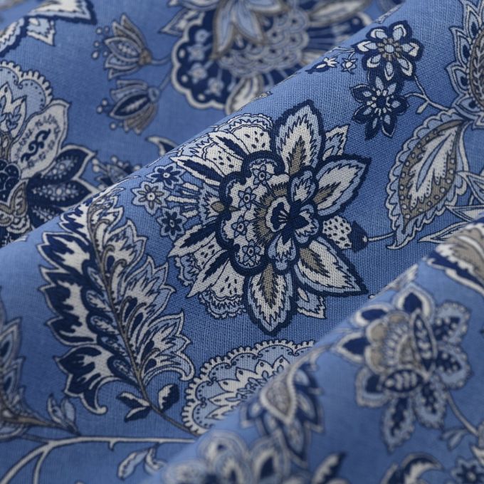 Coton imprimé motf indien bleu pour confection de vos sac personnalisé certifié OEKO TEX