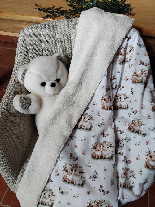 couverture bébé en coton et bouclette TEDDY, motif petits montons