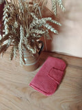 Portefeuille en velours côtelé fait main, couleur framboise