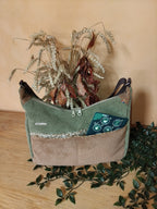 Sac Boho en velours Olive & Capuccino